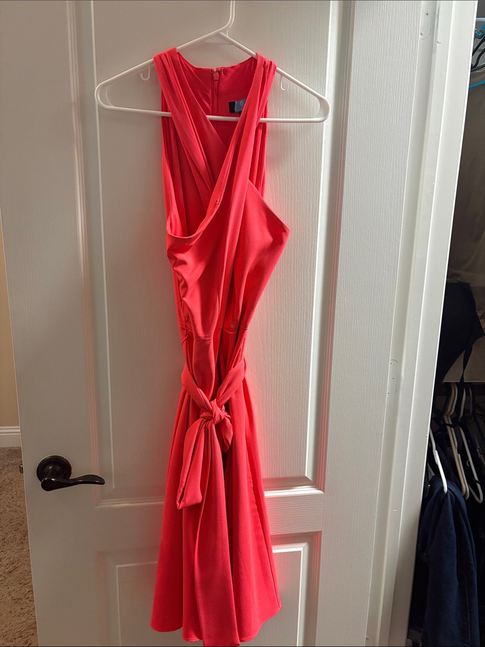 Tahari Coral One-Shoulder Knot-Waist Cocktail Dress